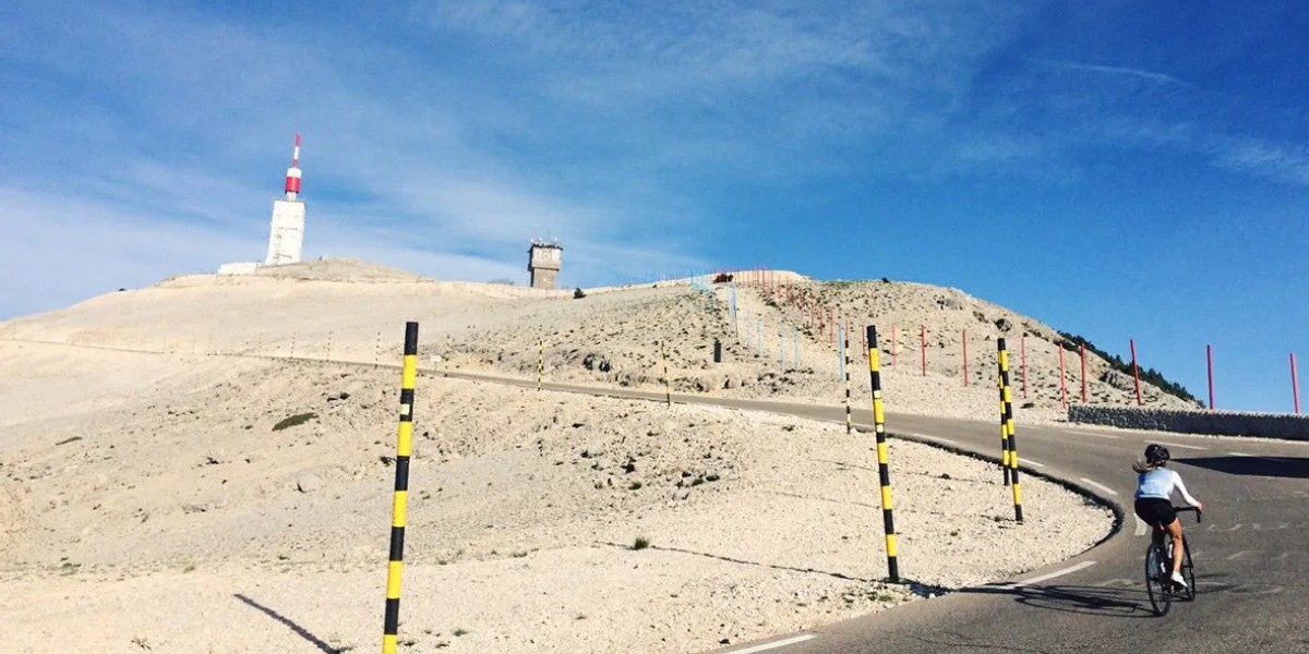 Cyclist climbing Mont Ventoux in Provence, France